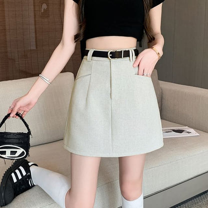 High-Waist Plain A-Line Skirt SpreePicky