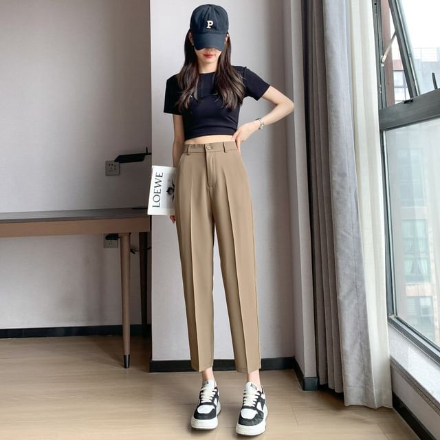 High-Rise Plain Straight Leg Suit Pants SpreePicky