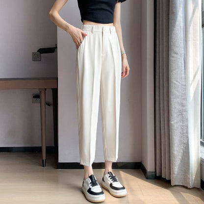 High-Rise Plain Straight Leg Suit Pants SpreePicky