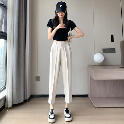 High-Rise Plain Straight Leg Suit Pants SpreePicky