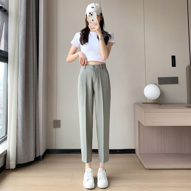 High-Rise Plain Straight Leg Suit Pants SpreePicky