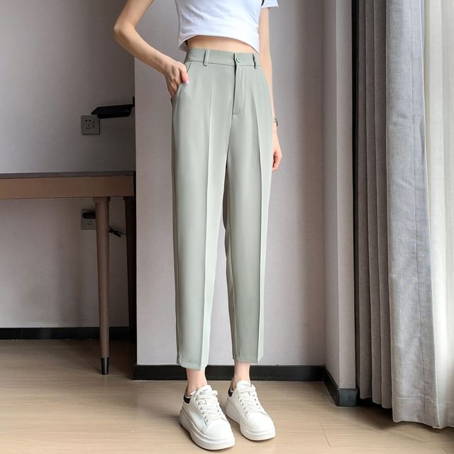 High-Rise Plain Straight Leg Suit Pants SpreePicky