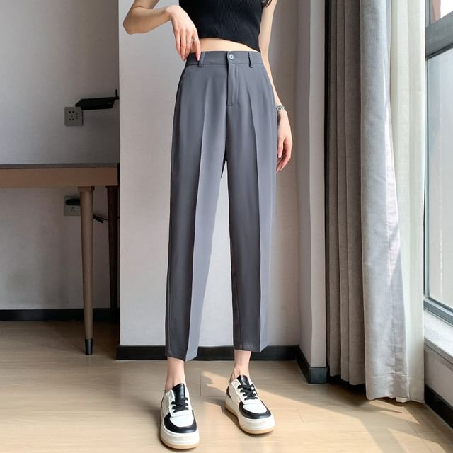 High-Rise Plain Straight Leg Suit Pants SpreePicky