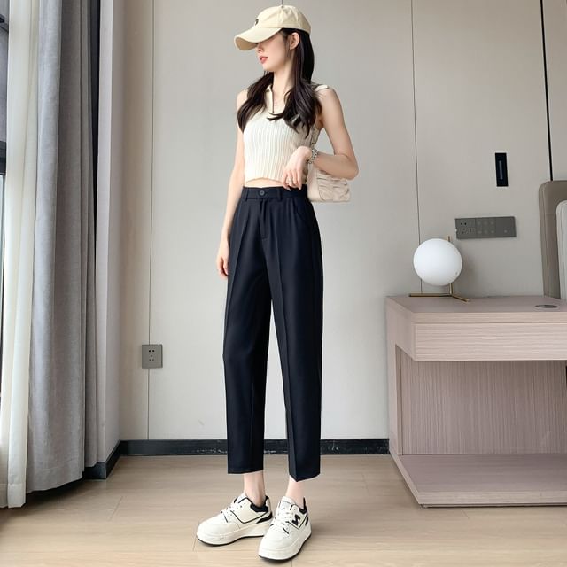 High-Rise Plain Straight Leg Suit Pants SpreePicky