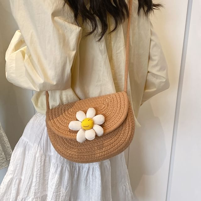 Floral Accent Woven Saddle Crossbody Bag SpreePicky