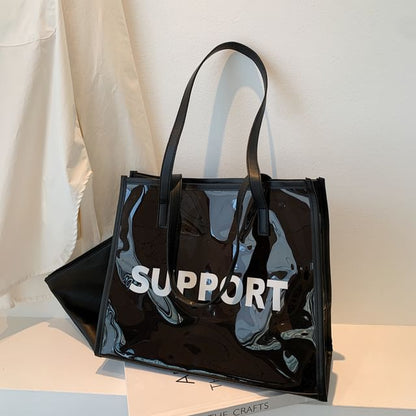 Lettering Print PVC Tote Bag SpreePicky