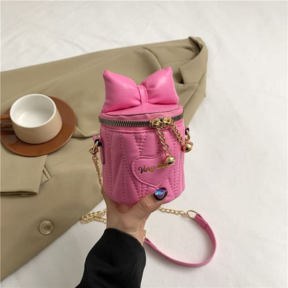 Chain Strap Bow Quilted Bucket Bag SpreePicky