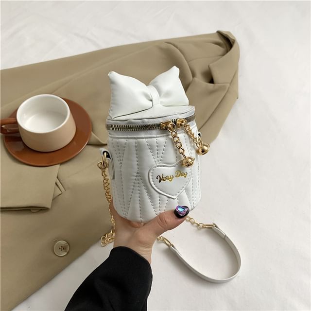 Chain Strap Bow Quilted Bucket Bag SpreePicky