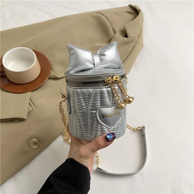 Chain Strap Bow Quilted Bucket Bag SpreePicky