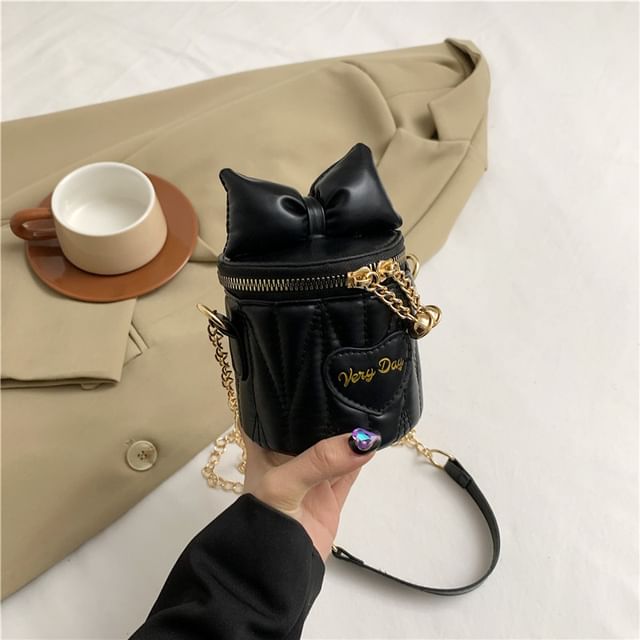 Chain Strap Bow Quilted Bucket Bag SpreePicky