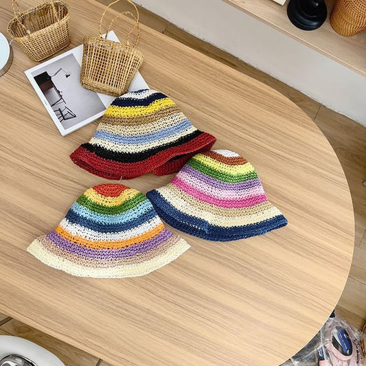 Striped Straw Bucket Hat SpreePicky