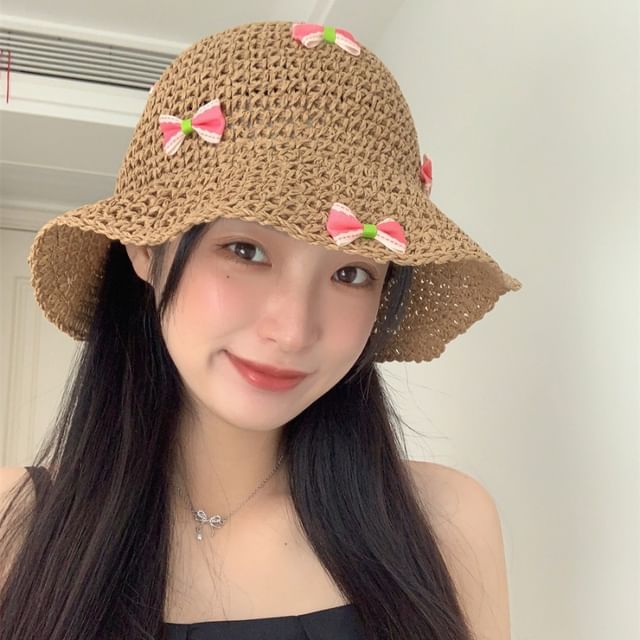 Bow Straw Bucket Hat SpreePicky