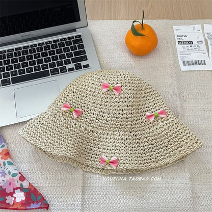 Bow Straw Bucket Hat SpreePicky