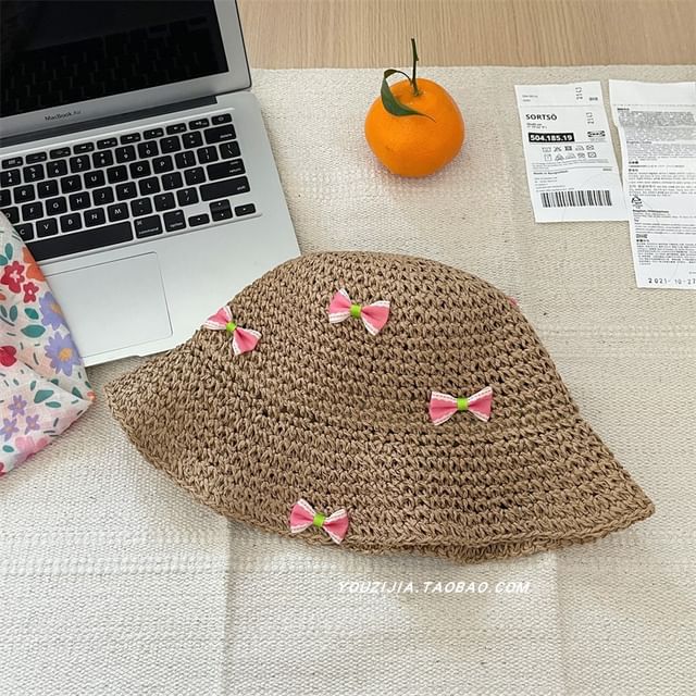 Bow Straw Bucket Hat SpreePicky