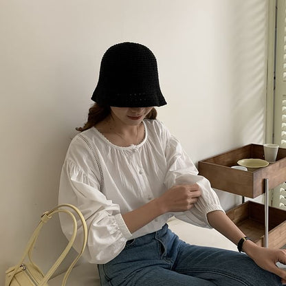 Eyelet Straw Bucket Hat SpreePicky