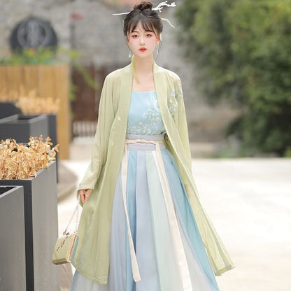 Flower Embroidered Hanfu Robe / Camisole Top / High Waist Gradient Maxi Skirt / Set SpreePicky