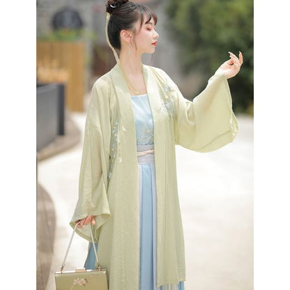 Flower Embroidered Hanfu Robe / Camisole Top / High Waist Gradient Maxi Skirt / Set SpreePicky