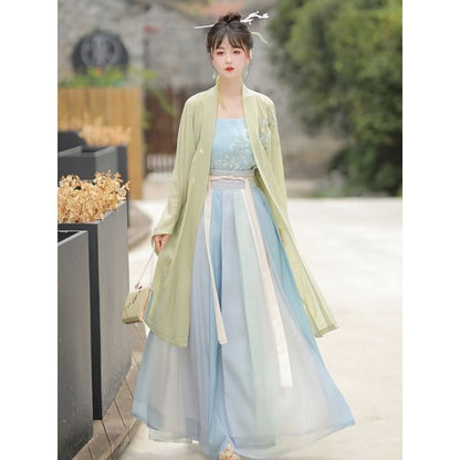 Flower Embroidered Hanfu Robe / Camisole Top / High Waist Gradient Maxi Skirt / Set SpreePicky