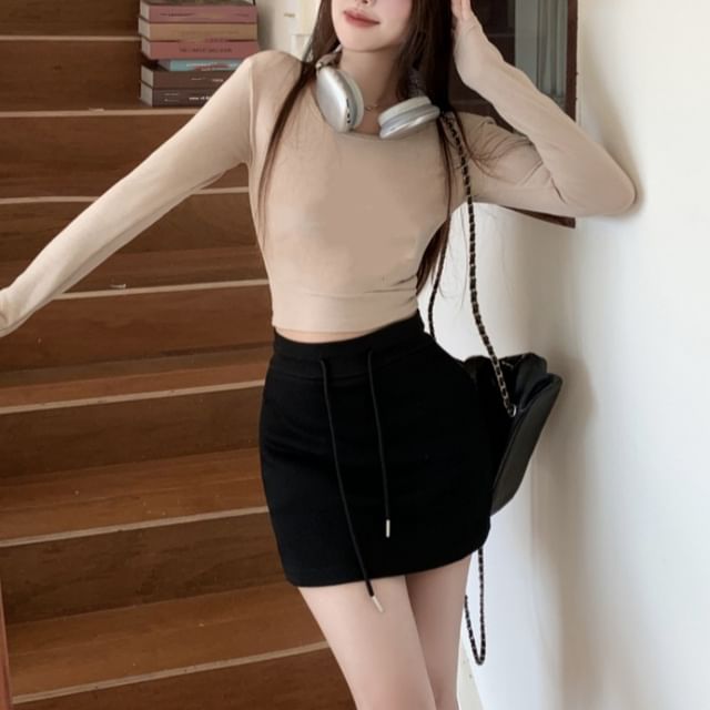 Drawstring Waist Mini Pencil Skirt SpreePicky