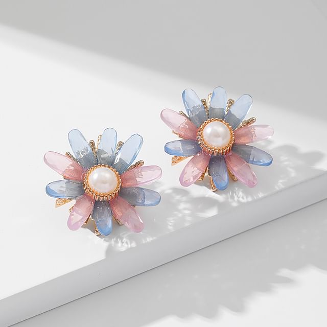 Floral Faux Pearl Acrylic Stud Earring SpreePicky