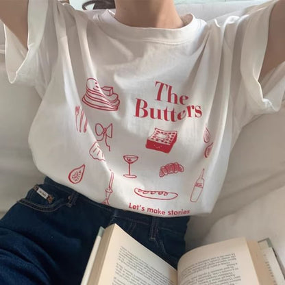 Short-Sleeve Round Neck Food Print Tee SpreePicky