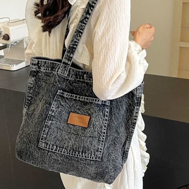 Applique Denim Tote Bag mySite