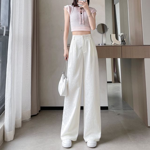 High Rise Plain Shirred Wide Leg Pants SpreePicky