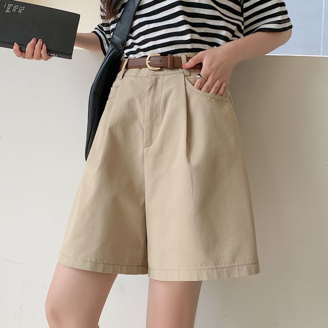 High Waist Plain Wide Leg Shorts SpreePicky