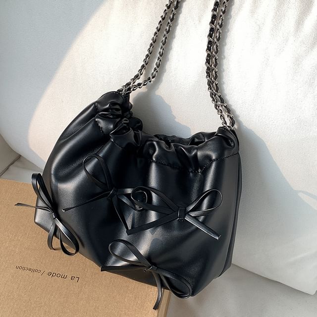 Chain Strap Bow Faux Leather Shoulder Bag SpreePicky