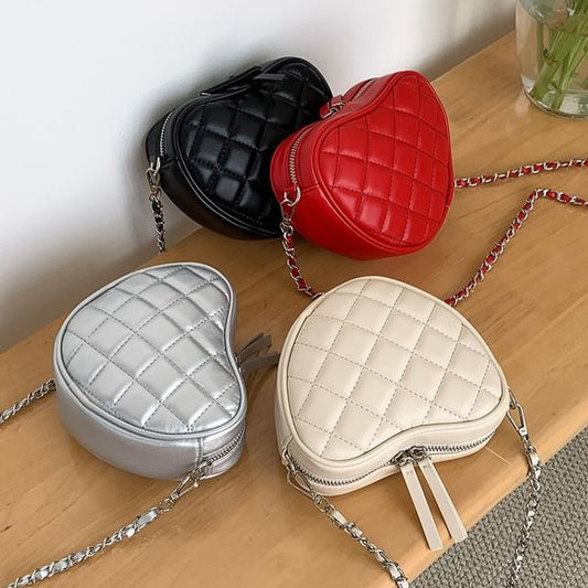 Chain Strap Heart Quilted Crossbody Bag SpreePicky