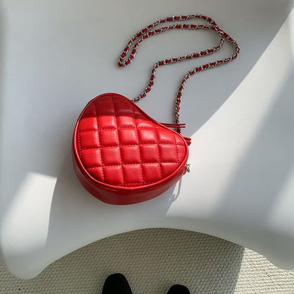 Chain Strap Heart Quilted Crossbody Bag SpreePicky