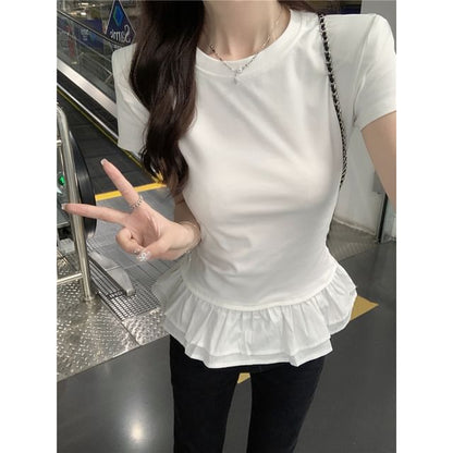 Short-Sleeve Crew Neck Peplum Slim Fit Tee SpreePicky