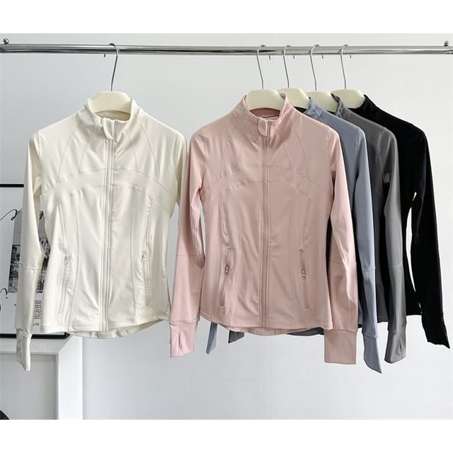 Stand Collar Plain Zip Yoga Jacket SpreePicky