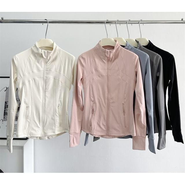 Stand Collar Plain Zip Yoga Jacket SpreePicky