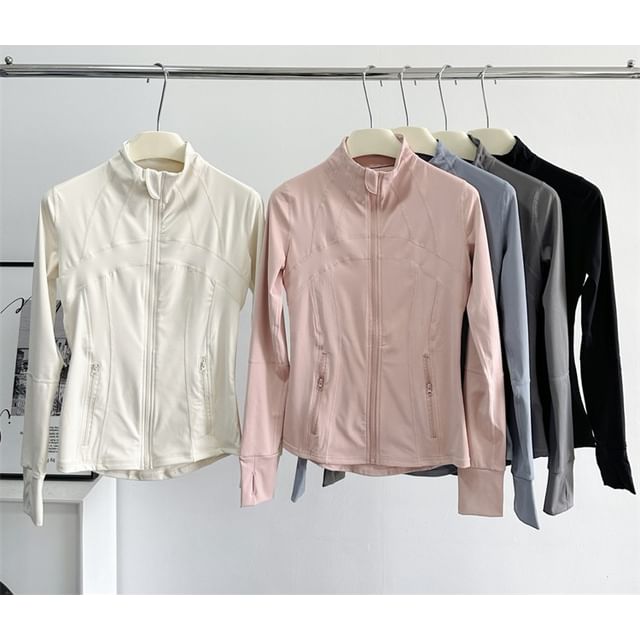 Stand Collar Plain Zip Yoga Jacket SpreePicky