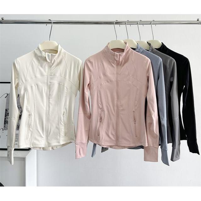 Stand Collar Plain Zip Yoga Jacket SpreePicky