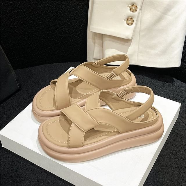 Platform Plain Faux Leather Slingback Sandals SpreePicky