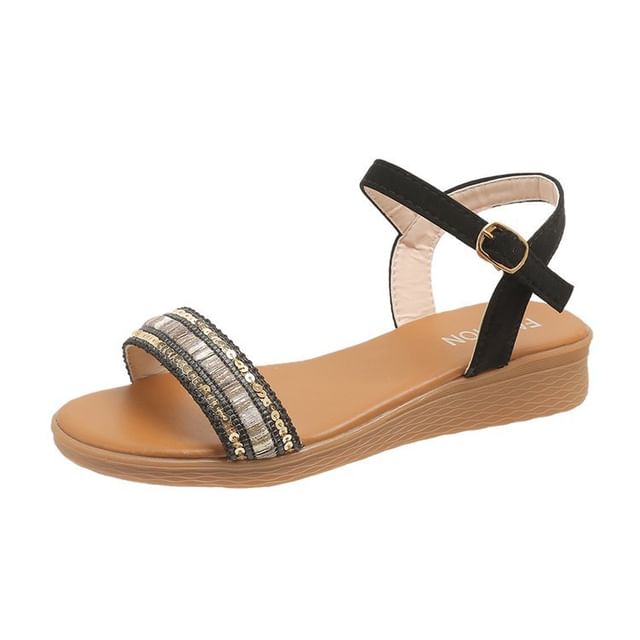 Platform Ankle Strap Sequin Sandals SpreePicky