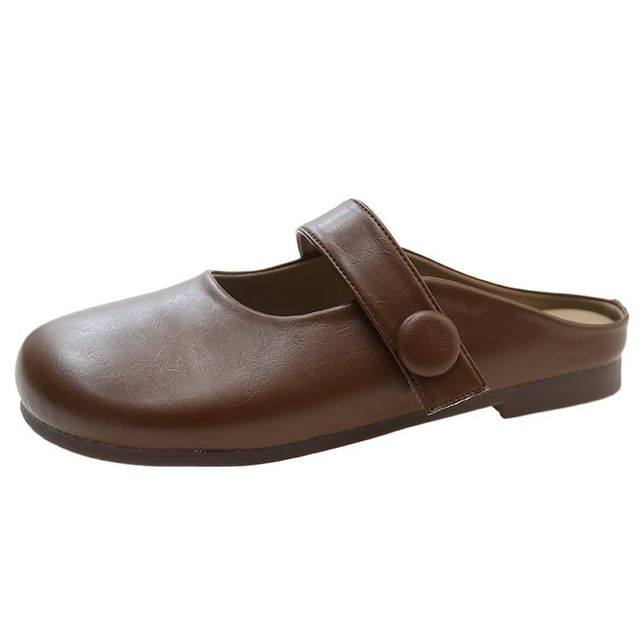 Plain Faux Leather Mary Jane Mules SpreePicky