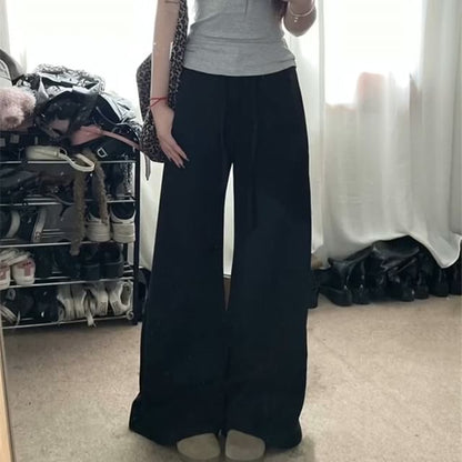 Mid Waist Plain Wide Leg Pants SpreePicky