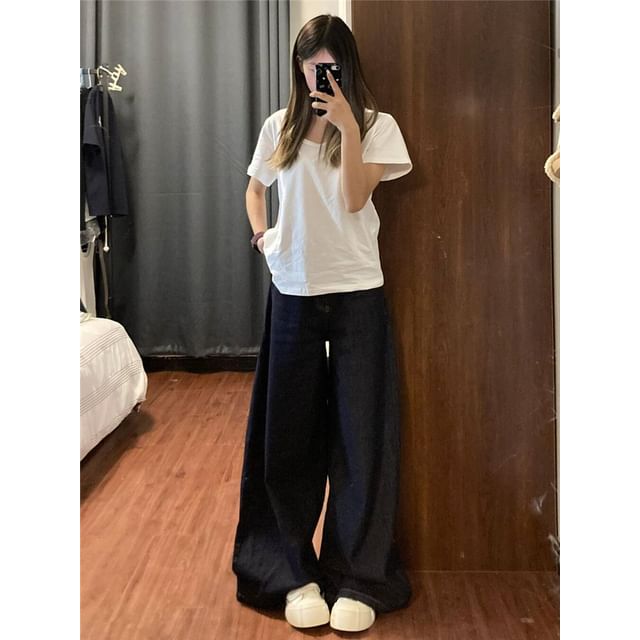 Low Rise Washed Wide Leg Jeans SpreePicky