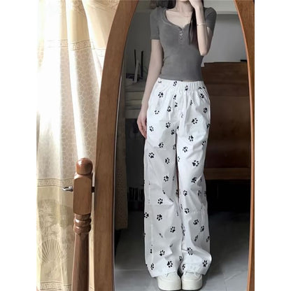 Mid Rise Paw Print Wide Leg Pants SpreePicky