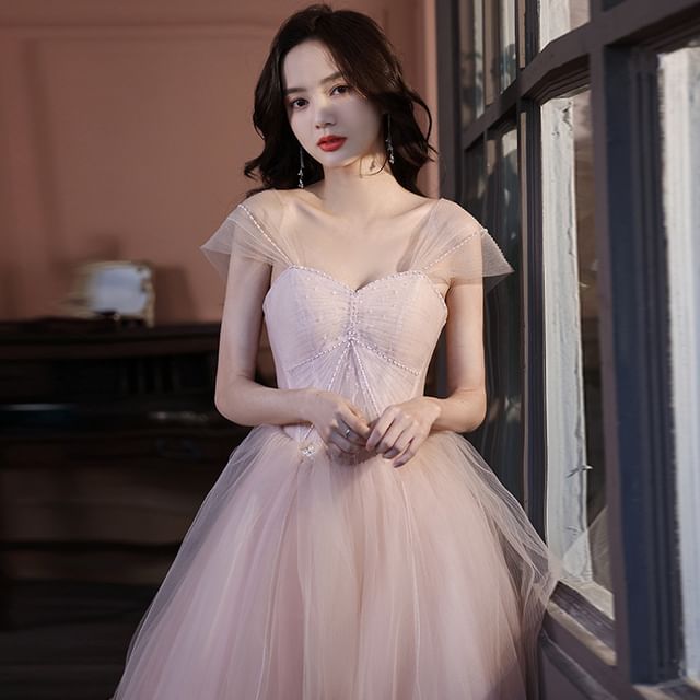 Strapless Mesh Evening A-Line Gown FashionChic