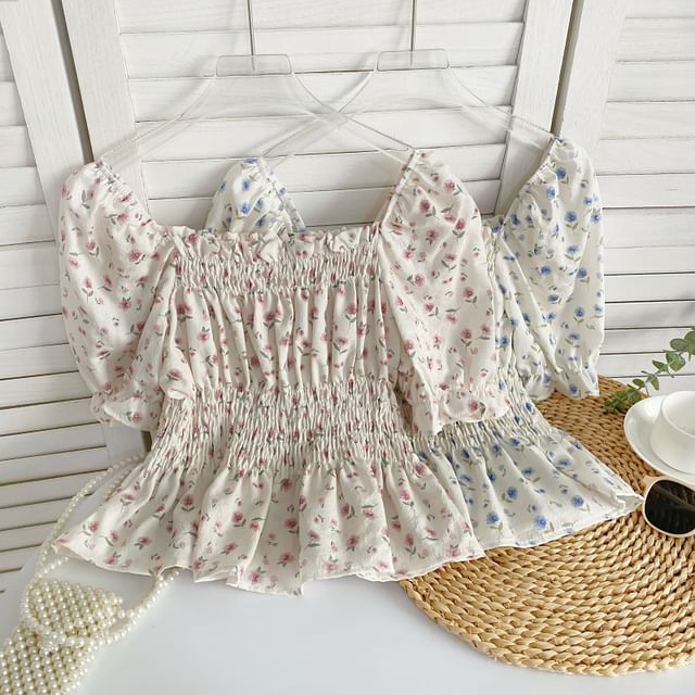 Short-Sleeve Floral Peplum Blouse mySite