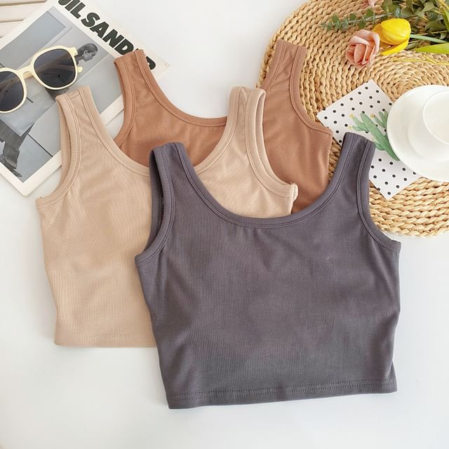 Scoop Neck Plain Crop Tank Top mySite