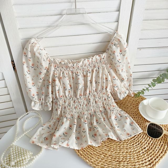 Short-Sleeve Floral Peplum Blouse mySite