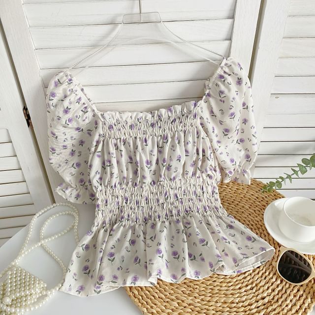 Short-Sleeve Floral Peplum Blouse mySite