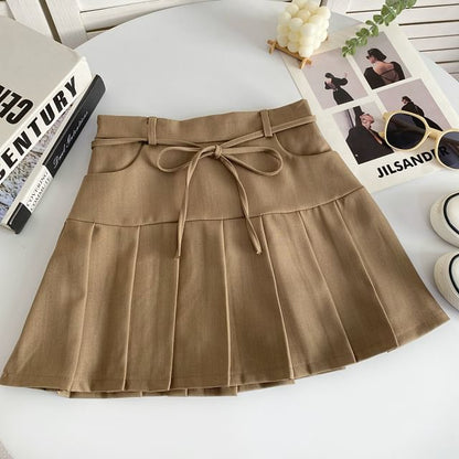 High Rise Plain Pleated Mini A-Line Skirt mySite