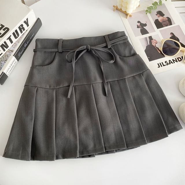 High Rise Plain Pleated Mini A-Line Skirt mySite