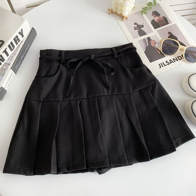 High Rise Plain Pleated Mini A-Line Skirt mySite